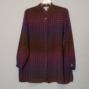 Boxy Pink and Purple Button Down Blouse with Mandarin Collar